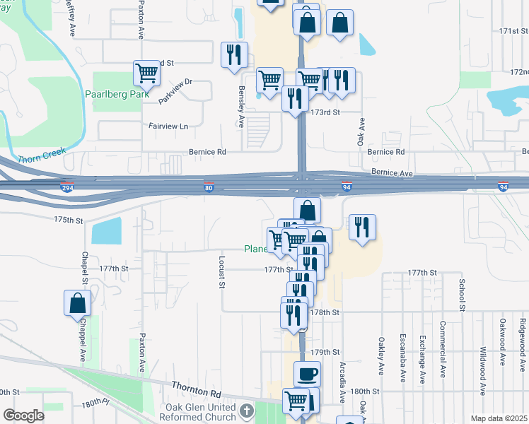 map of restaurants, bars, coffee shops, grocery stores, and more near 2308 Holiday Terrace in Lansing
