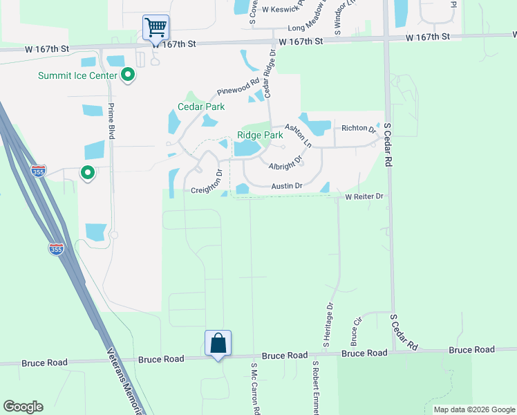 map of restaurants, bars, coffee shops, grocery stores, and more near 15113 Austin Drive in Lockport