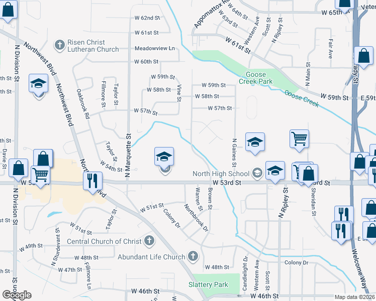 map of restaurants, bars, coffee shops, grocery stores, and more near 5450 Appomattox Road in Davenport