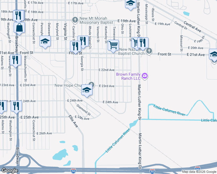 map of restaurants, bars, coffee shops, grocery stores, and more near 2262 Kentucky Street in Gary