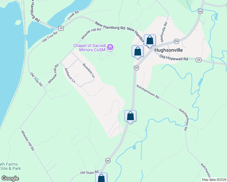 map of restaurants, bars, coffee shops, grocery stores, and more near 46 Amherst Lane in Wappingers Falls