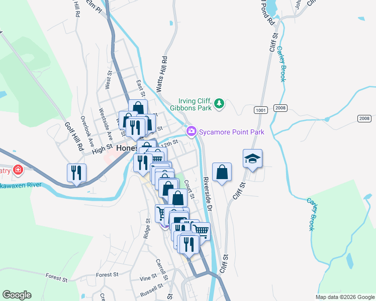 map of restaurants, bars, coffee shops, grocery stores, and more near 310 12th St in Honesdale