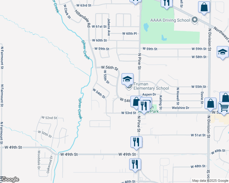 map of restaurants, bars, coffee shops, grocery stores, and more near 5424 North Linwood Avenue in Davenport