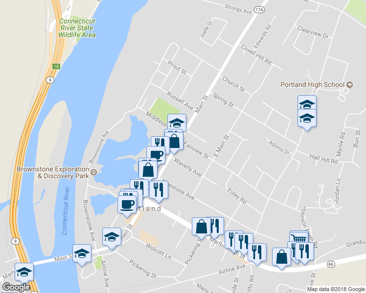 map of restaurants, bars, coffee shops, grocery stores, and more near 311 Main Street in Portland