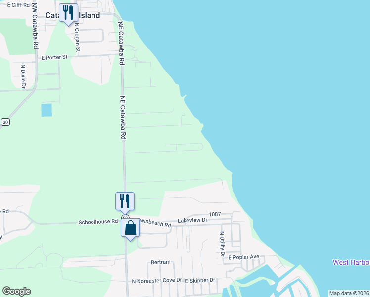 map of restaurants, bars, coffee shops, grocery stores, and more near Catawba Shores Mhp in Port Clinton