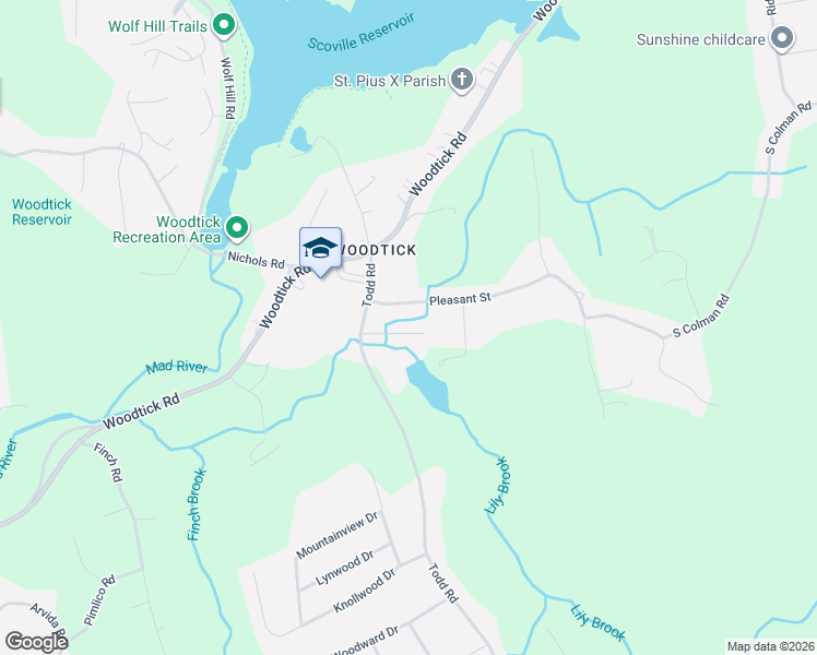 map of restaurants, bars, coffee shops, grocery stores, and more near 9 Frisbie Circle in Wolcott