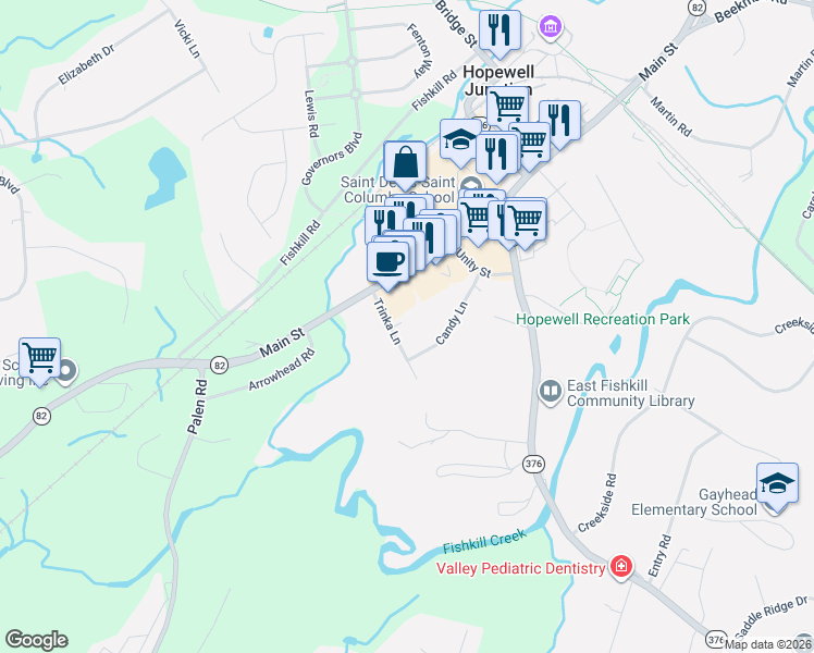 map of restaurants, bars, coffee shops, grocery stores, and more near 6 Trinka Lane in Hopewell Junction