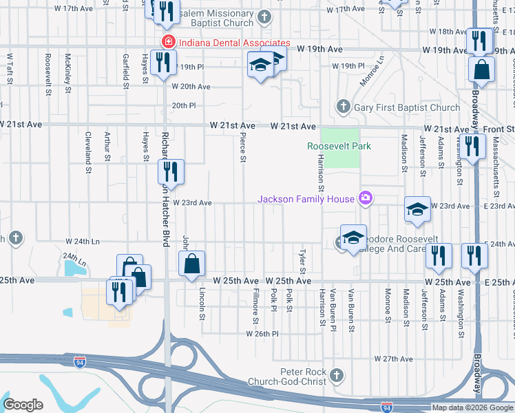map of restaurants, bars, coffee shops, grocery stores, and more near 1110 West 23rd Avenue in Gary