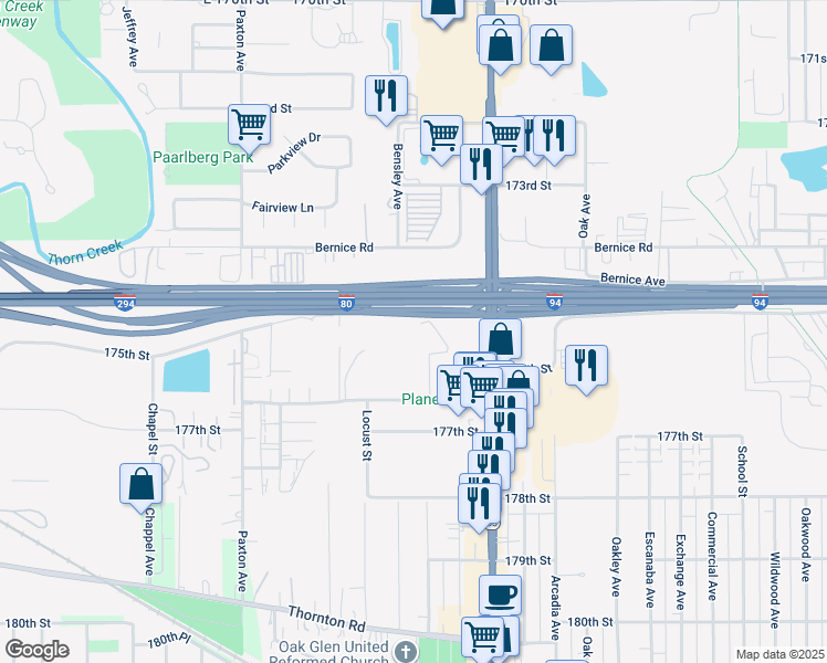 map of restaurants, bars, coffee shops, grocery stores, and more near 2304 Holiday Terrace in Lansing