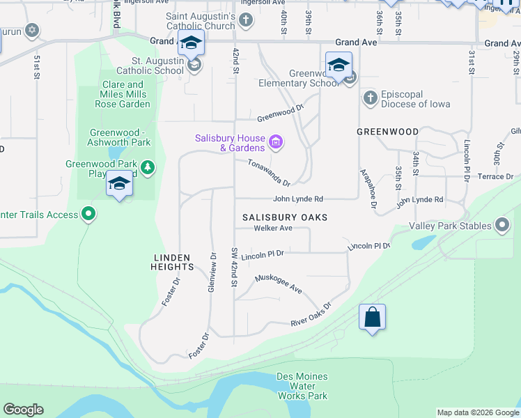 map of restaurants, bars, coffee shops, grocery stores, and more near 4012 John Lynde Road in Des Moines