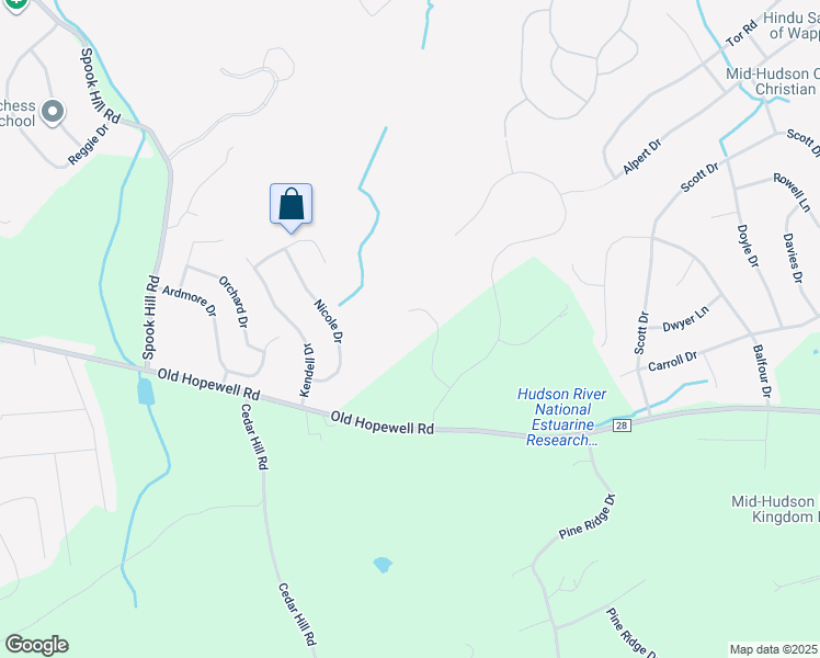 map of restaurants, bars, coffee shops, grocery stores, and more near 45 Kinsale Court in Wappingers Falls