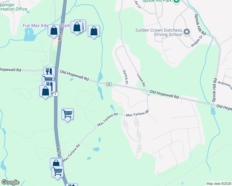 map of restaurants, bars, coffee shops, grocery stores, and more near 17 White Gate Road in Wappingers Falls