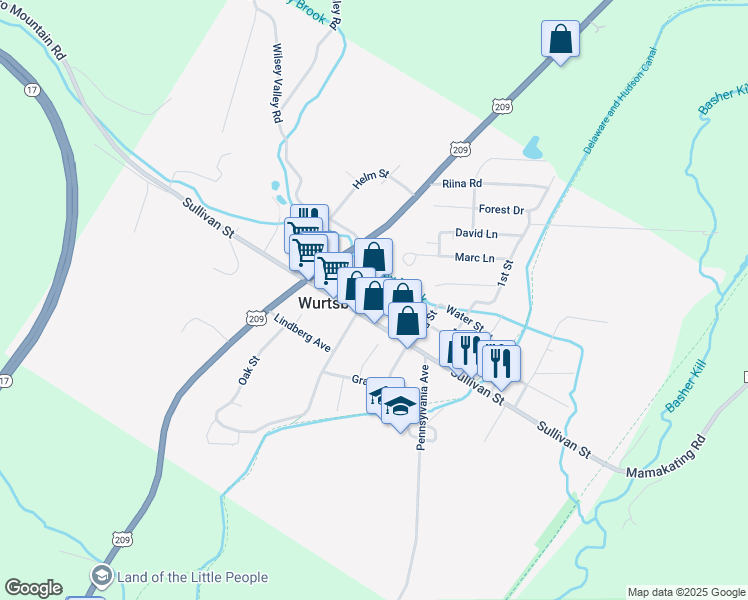 map of restaurants, bars, coffee shops, grocery stores, and more near 113 Pine Street in Wurtsboro