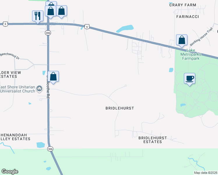 map of restaurants, bars, coffee shops, grocery stores, and more near 8483 Appaloosa Trail in Kirtland