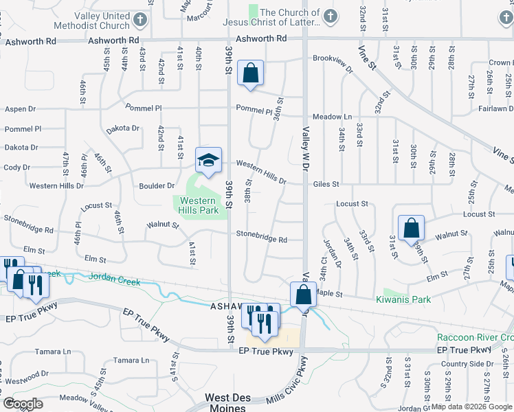 map of restaurants, bars, coffee shops, grocery stores, and more near 3705 Breckenridge Circle in West Des Moines