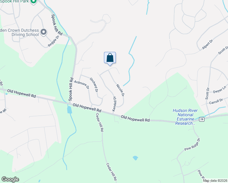 map of restaurants, bars, coffee shops, grocery stores, and more near 20 Kendell Drive in Wappingers Falls