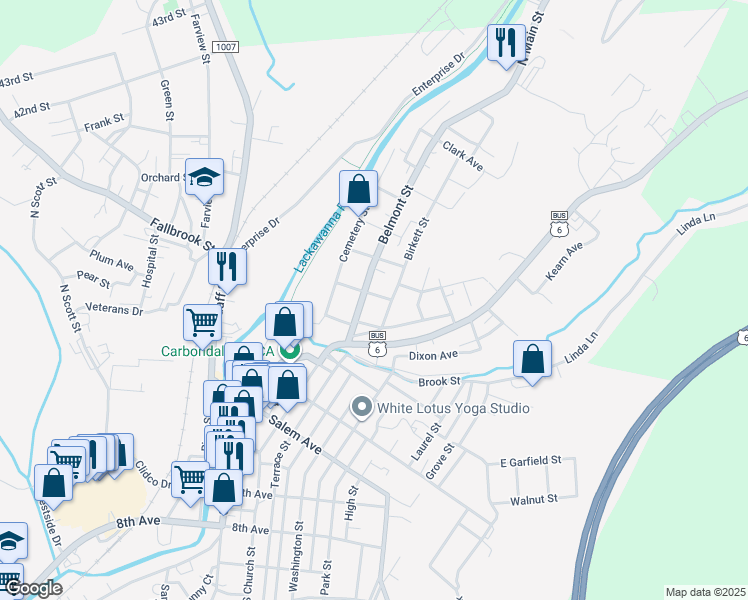 map of restaurants, bars, coffee shops, grocery stores, and more near 29 Maple Ave in Carbondale
