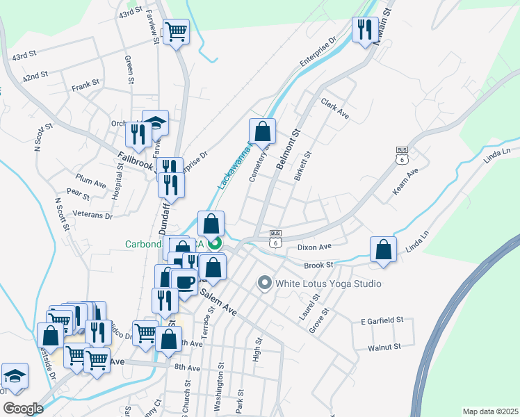 map of restaurants, bars, coffee shops, grocery stores, and more near 12 Cemetery Street in Carbondale