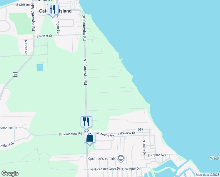 map of restaurants, bars, coffee shops, grocery stores, and more near Catawba Shores Mobile Home Park in Port Clinton