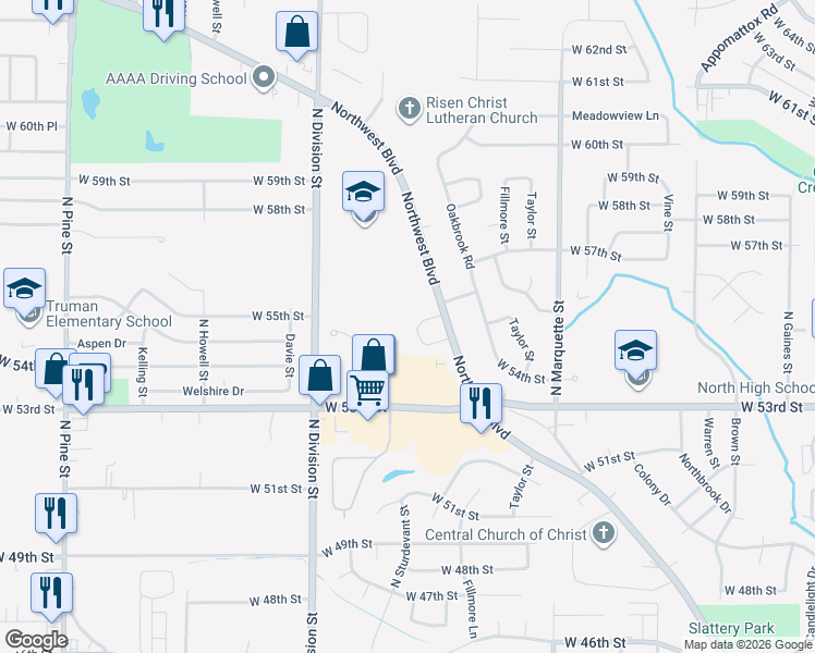 map of restaurants, bars, coffee shops, grocery stores, and more near 13 Northwest Crossing in Davenport