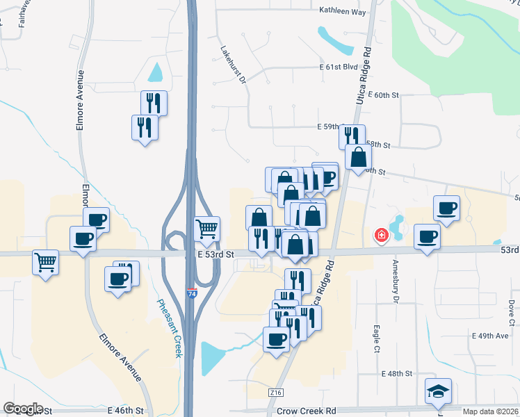map of restaurants, bars, coffee shops, grocery stores, and more near 5450 Corporate Park Dr in Davenport