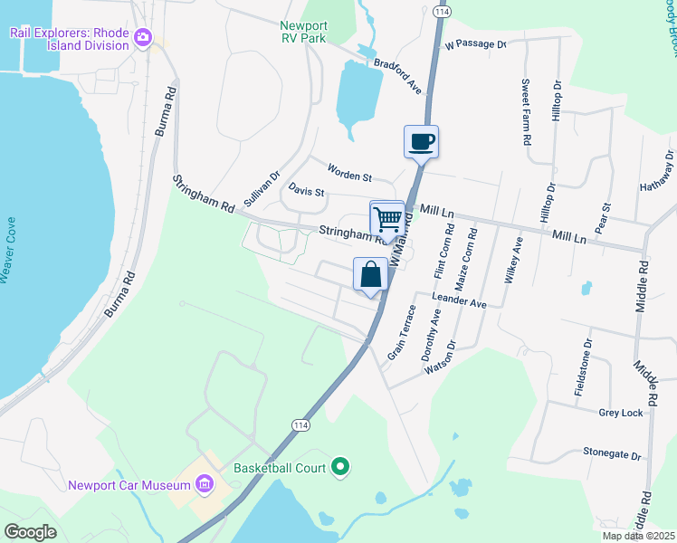 map of restaurants, bars, coffee shops, grocery stores, and more near 8 Cathy Circle in Portsmouth