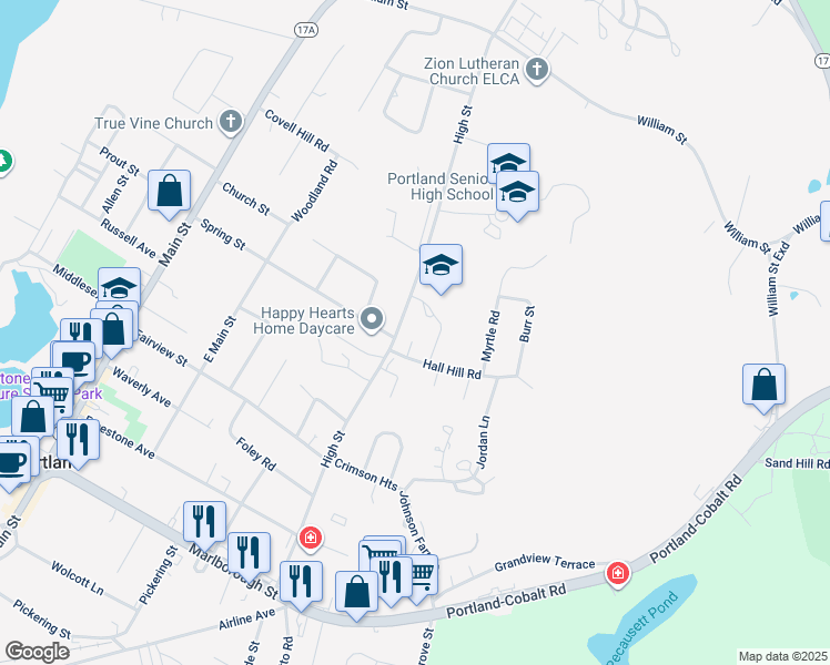 map of restaurants, bars, coffee shops, grocery stores, and more near 61 High Street in Portland