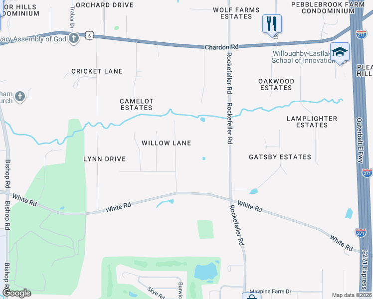 map of restaurants, bars, coffee shops, grocery stores, and more near 2945 Erich Drive in Willoughby Hills