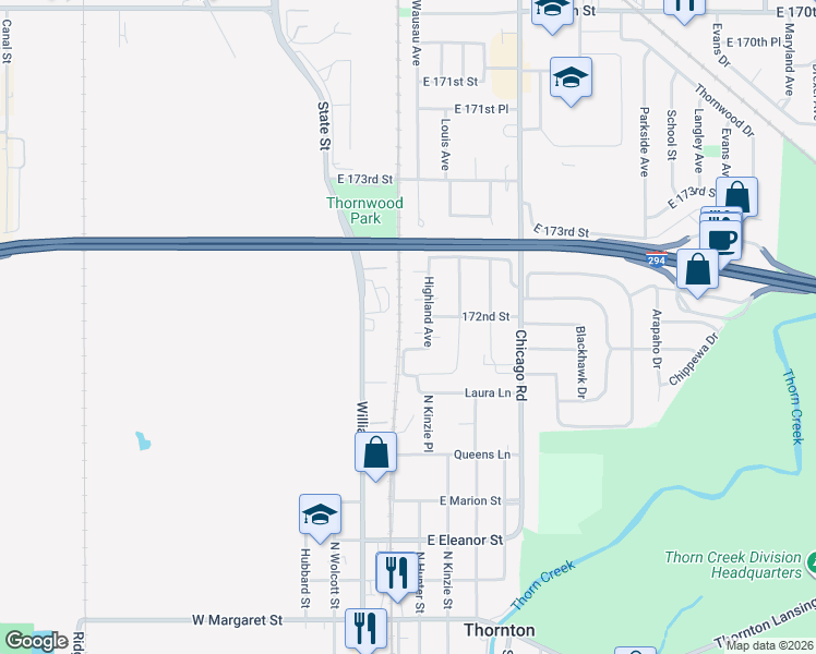 map of restaurants, bars, coffee shops, grocery stores, and more near 101 Cora Court in Thornton