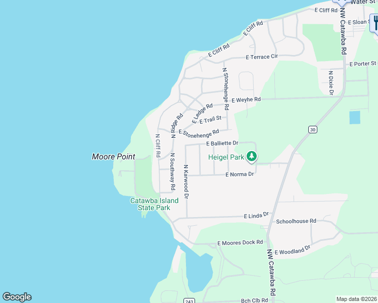 map of restaurants, bars, coffee shops, grocery stores, and more near 3737 North Karwood Drive in Port Clinton