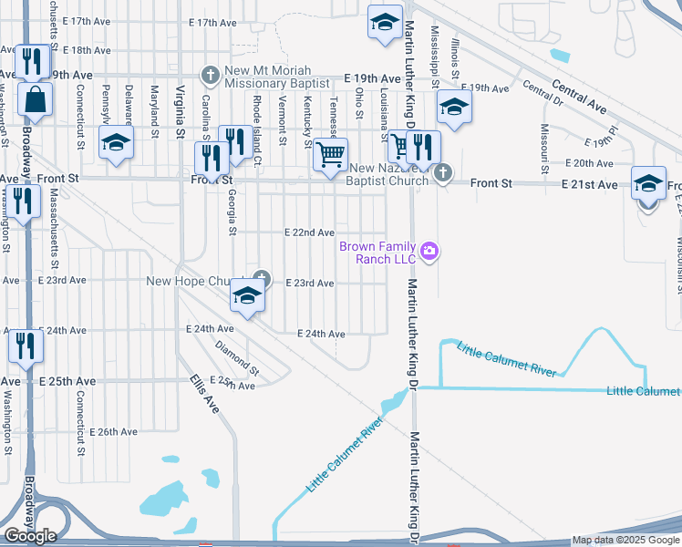 map of restaurants, bars, coffee shops, grocery stores, and more near 2266 Tennessee St in Gary