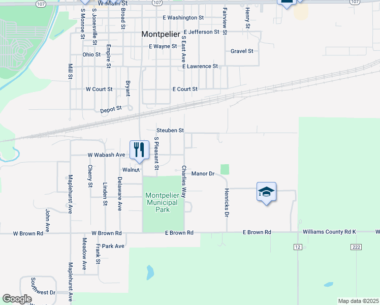 map of restaurants, bars, coffee shops, grocery stores, and more near 408 Weaver Street in Montpelier