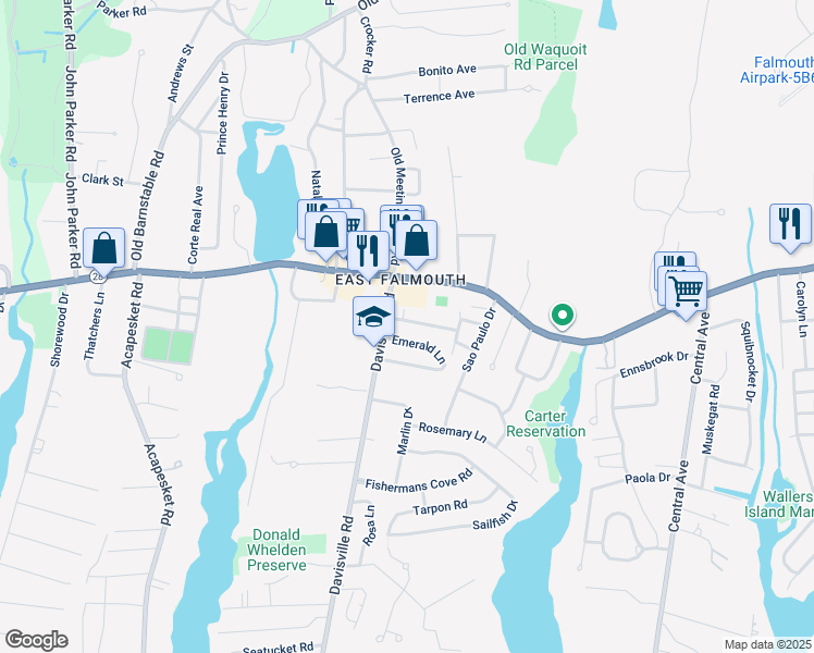map of restaurants, bars, coffee shops, grocery stores, and more near 11 Annette Avenue in Falmouth