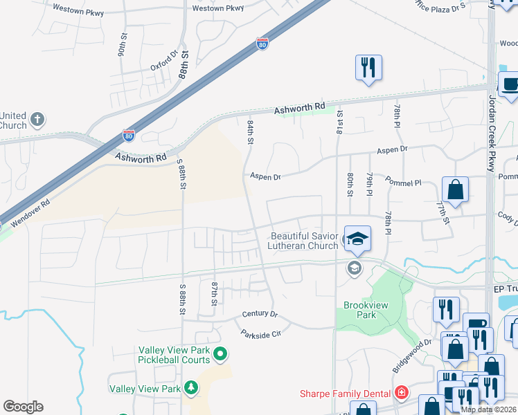 map of restaurants, bars, coffee shops, grocery stores, and more near 730 Sienna Ridge Drive in West Des Moines
