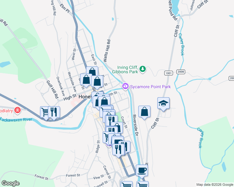 map of restaurants, bars, coffee shops, grocery stores, and more near 310 12th St in Honesdale