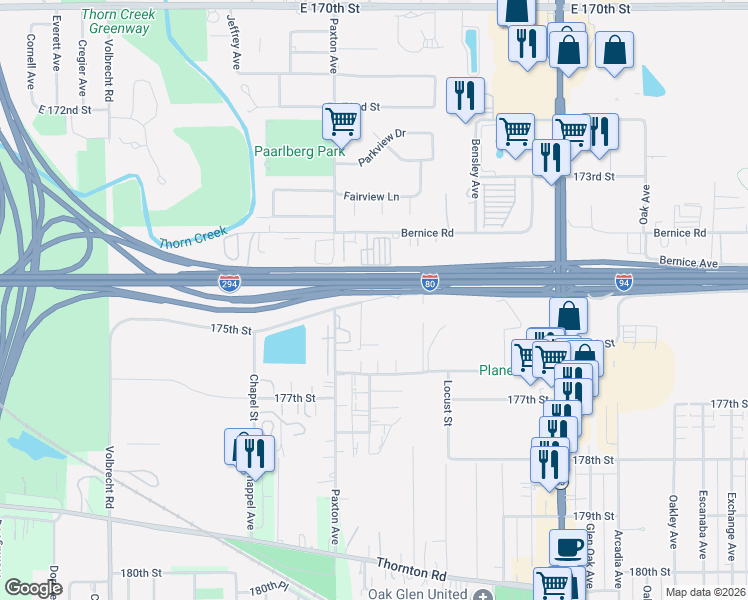 map of restaurants, bars, coffee shops, grocery stores, and more near 2025 Frontage Road in Lansing