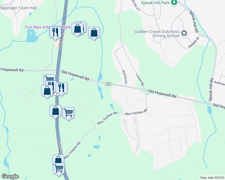 map of restaurants, bars, coffee shops, grocery stores, and more near 19 White Gate Road in Wappingers Falls