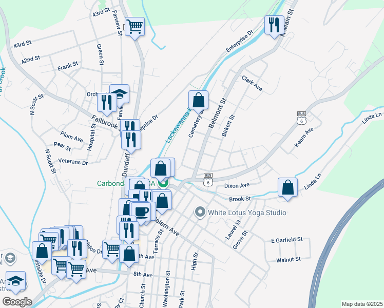 map of restaurants, bars, coffee shops, grocery stores, and more near 12 Cemetery Street in Carbondale