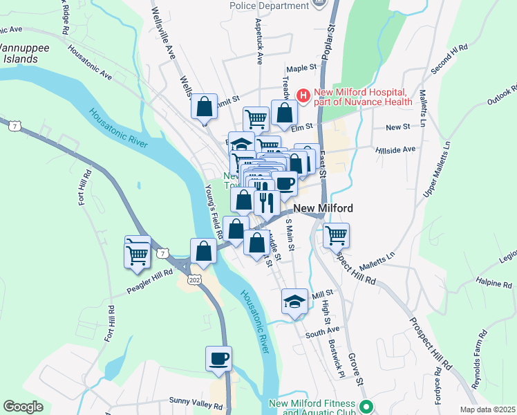 map of restaurants, bars, coffee shops, grocery stores, and more near 26 Railroad Street in New Milford