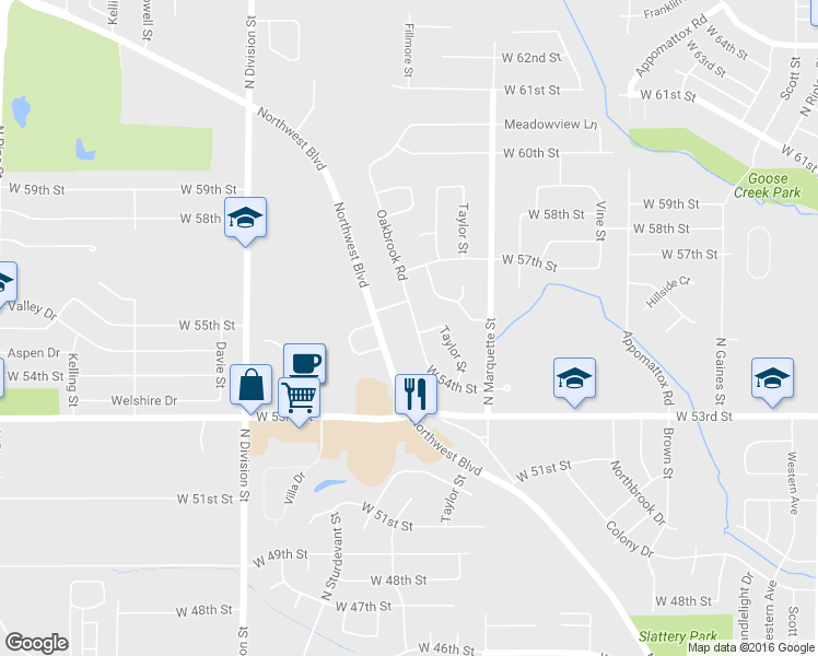 map of restaurants, bars, coffee shops, grocery stores, and more near 5510 Oakbrook Road in Davenport