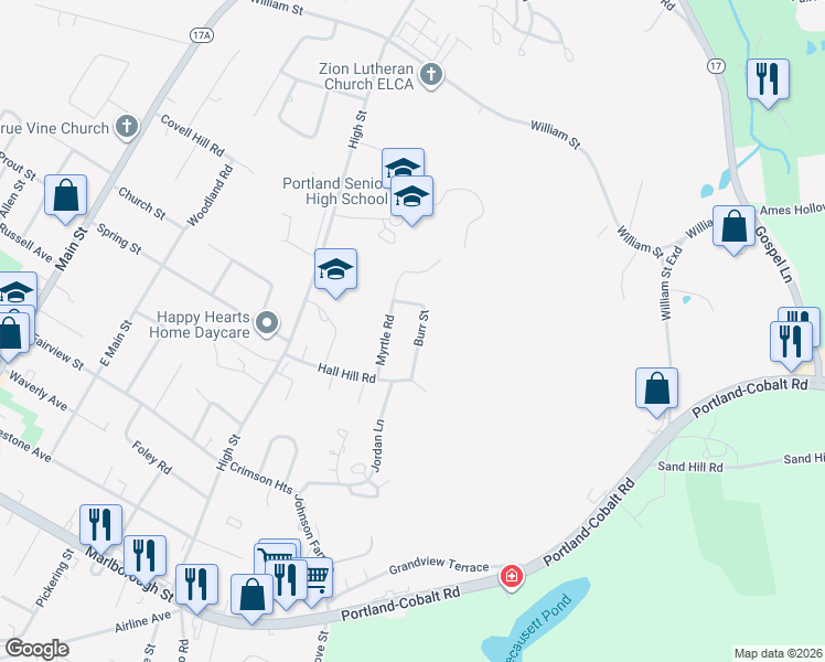 map of restaurants, bars, coffee shops, grocery stores, and more near 10 Burr Street in Portland