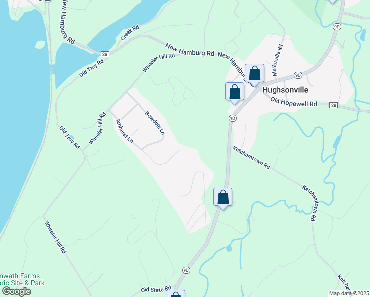 map of restaurants, bars, coffee shops, grocery stores, and more near 46 Amherst Lane in Wappingers Falls