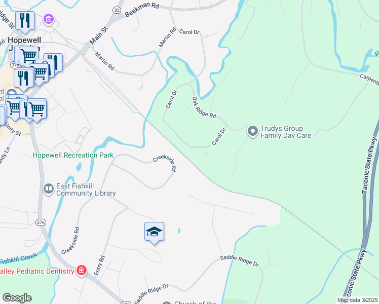 map of restaurants, bars, coffee shops, grocery stores, and more near 110 Creekside Road in Hopewell Junction