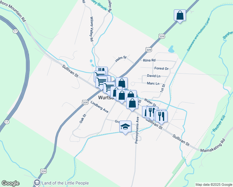 map of restaurants, bars, coffee shops, grocery stores, and more near 113 Pine Street in Wurtsboro