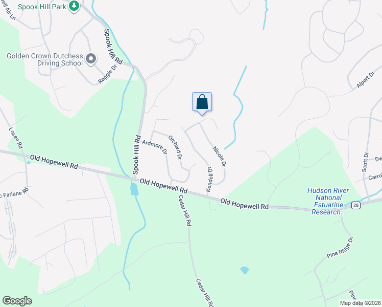 map of restaurants, bars, coffee shops, grocery stores, and more near 19 Kendell Drive in Wappingers Falls