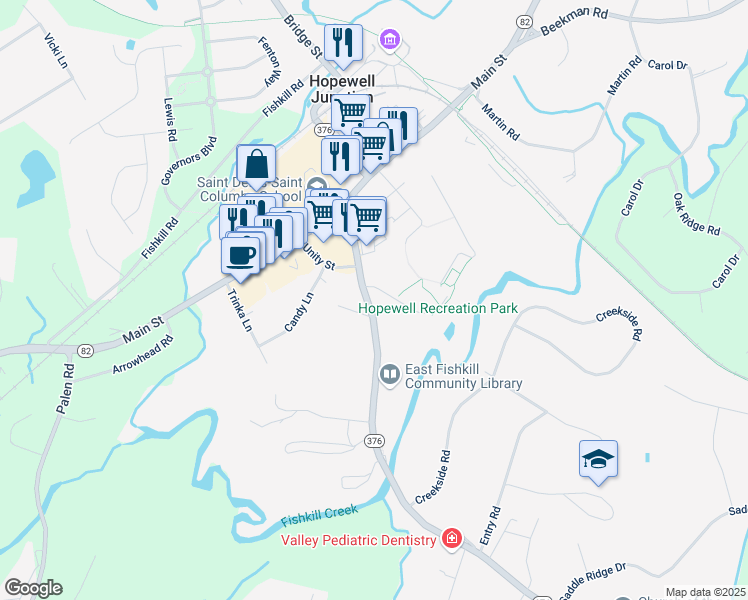 map of restaurants, bars, coffee shops, grocery stores, and more near 390 New York 376 in Hopewell Junction