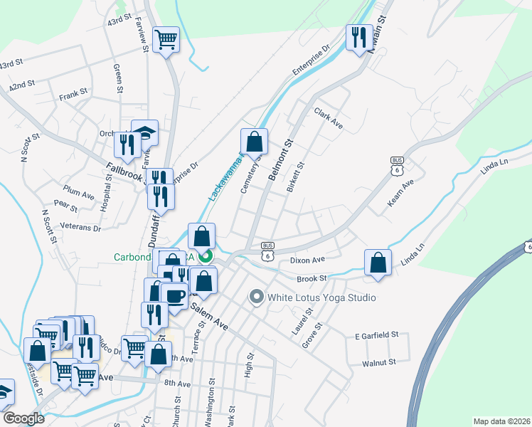 map of restaurants, bars, coffee shops, grocery stores, and more near 29 Maple Avenue in Carbondale