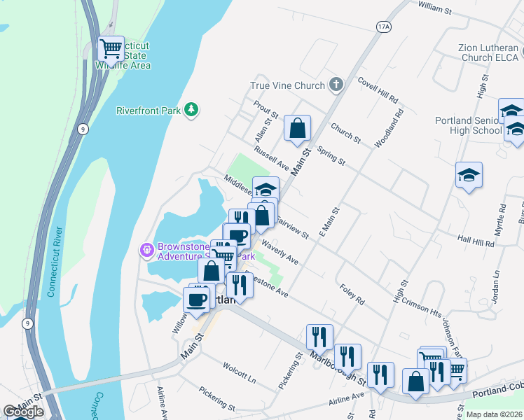 map of restaurants, bars, coffee shops, grocery stores, and more near 311 Main Street in Portland