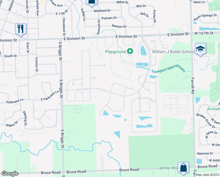 map of restaurants, bars, coffee shops, grocery stores, and more near 17012 Geneva Avenue in Lockport