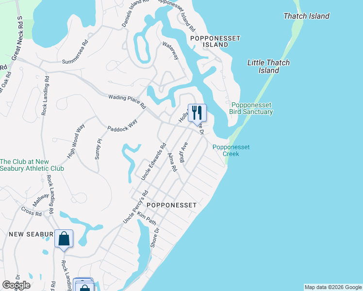 map of restaurants, bars, coffee shops, grocery stores, and more near 29 Bluff Avenue in Mashpee